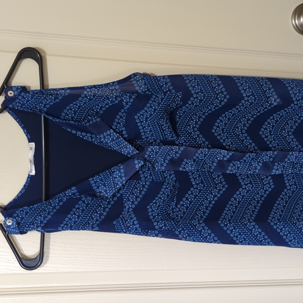 Femme blue sheer sleeveless blouse